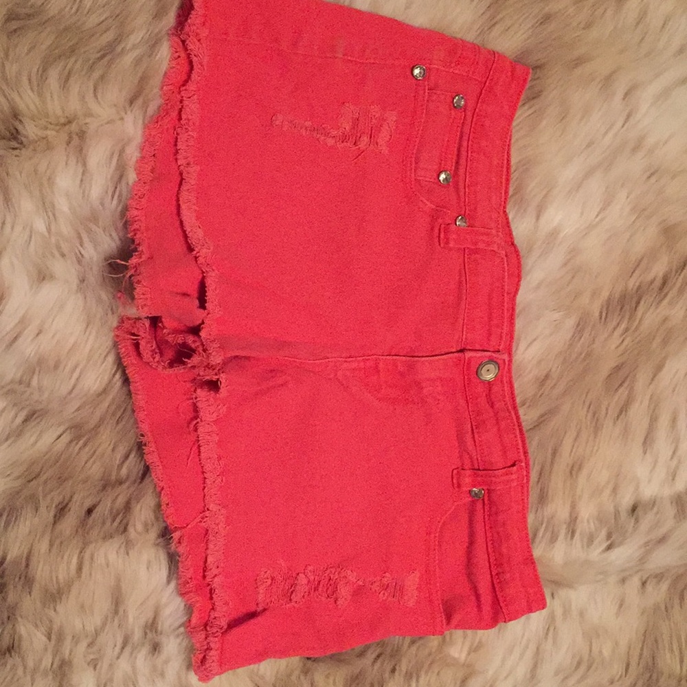 Rue 21 size 13/14 hot pink distressed jean shorts
